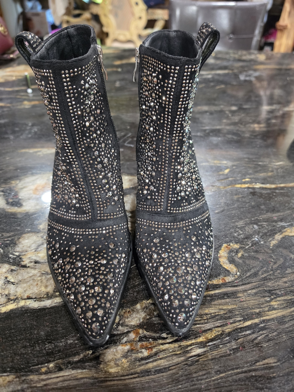 Studded Black Pointed-Toe Ankle Booties
